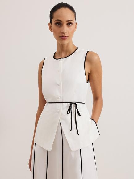 Phase Eight Rhoden Contrast Tipping Waistcoat, White, White