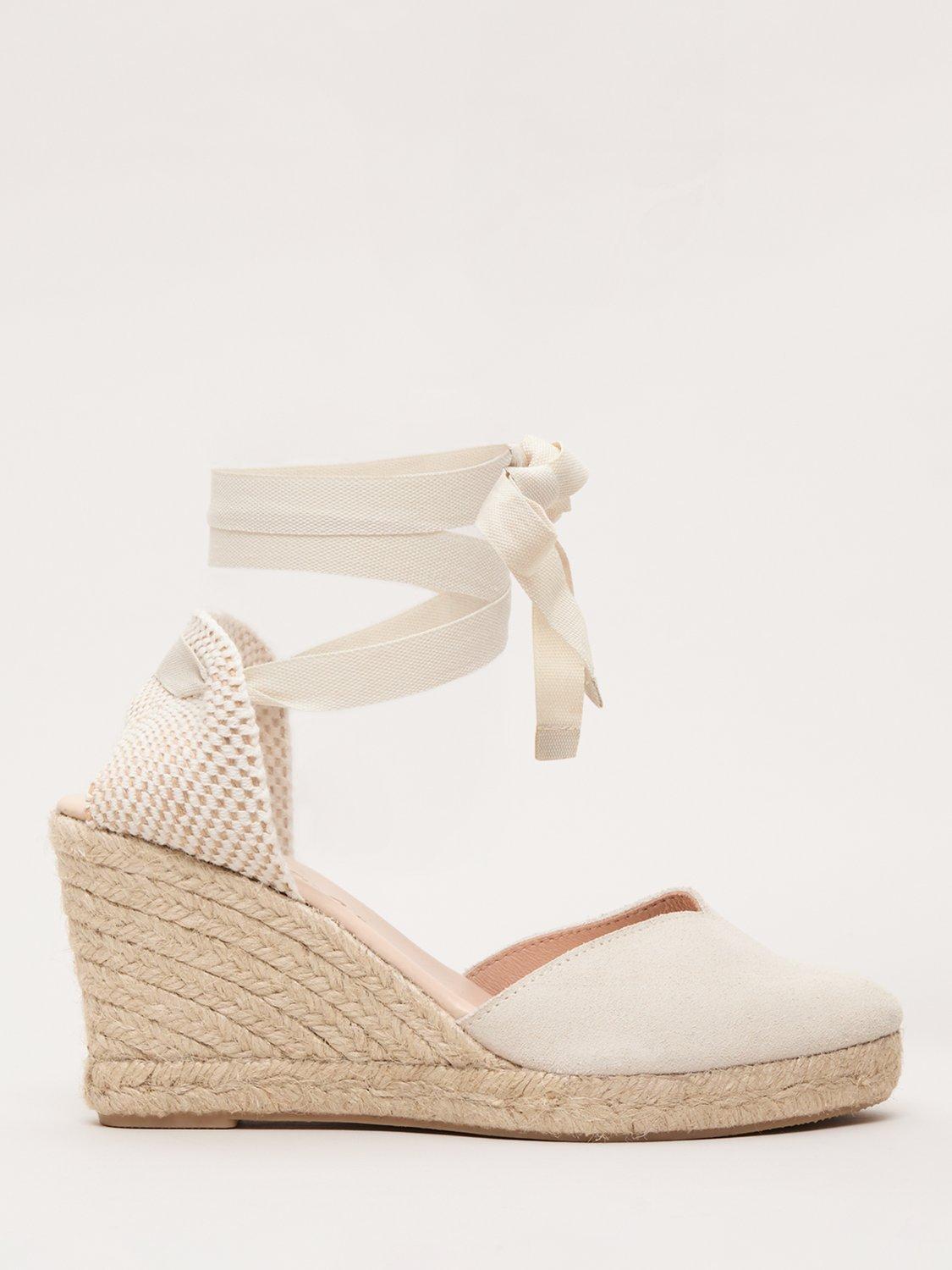 Product image 1 of 8, which shows Phase Eight Suede Wedge Heel Espadrille Sandals, Ivory, 3