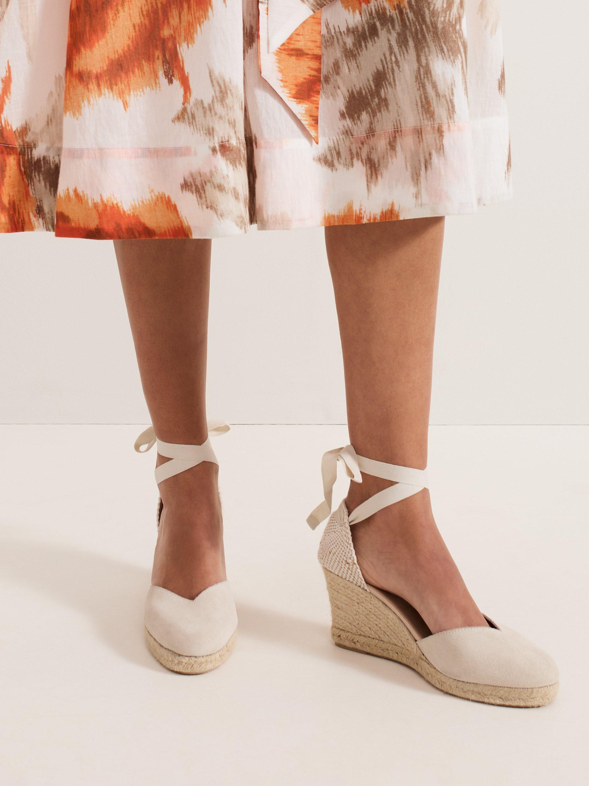 Product image 6 of 8, which shows Phase Eight Suede Wedge Heel Espadrille Sandals, Ivory, 3