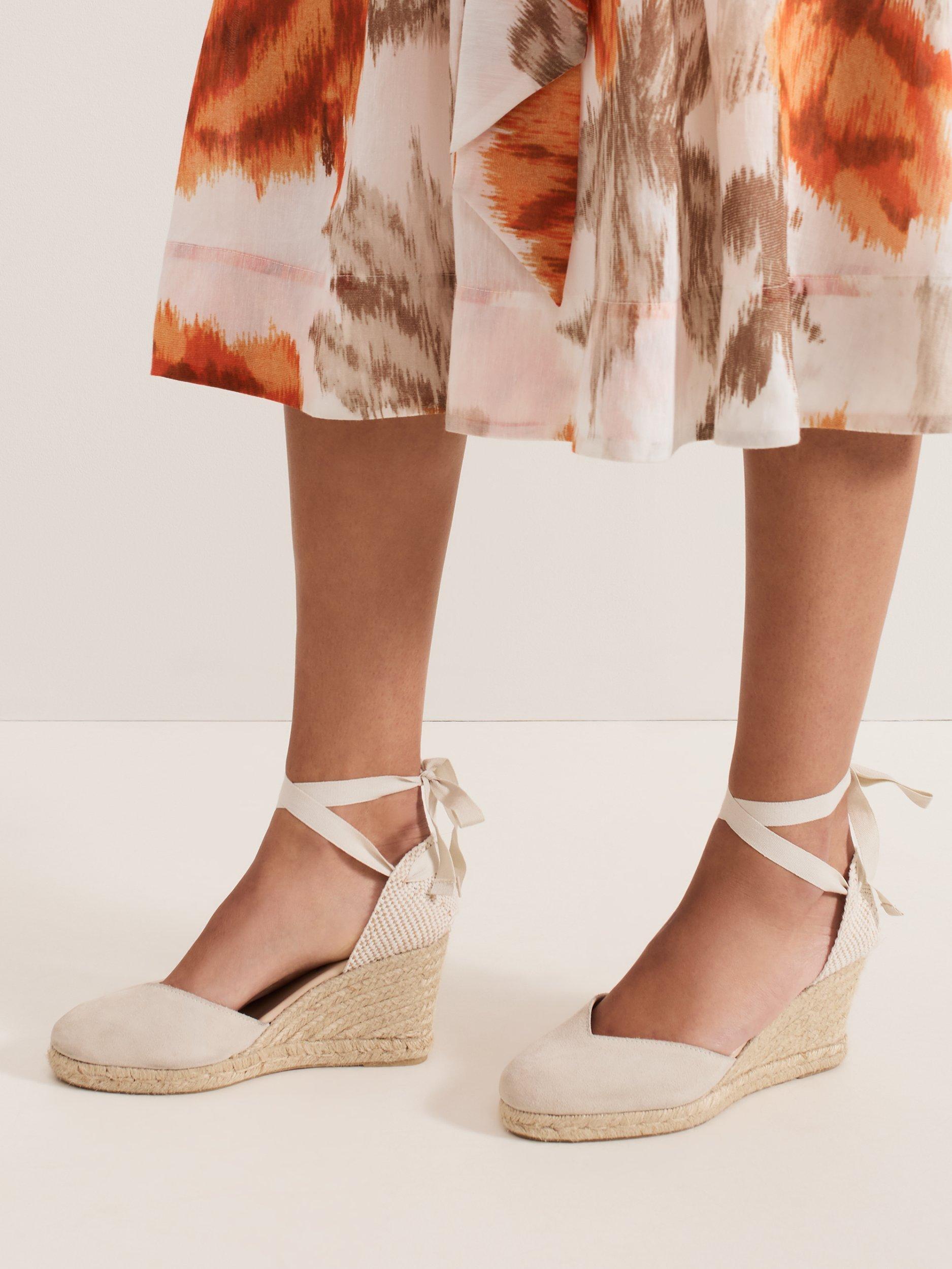 Product image 7 of 8, which shows Phase Eight Suede Wedge Heel Espadrille Sandals, Ivory, 3