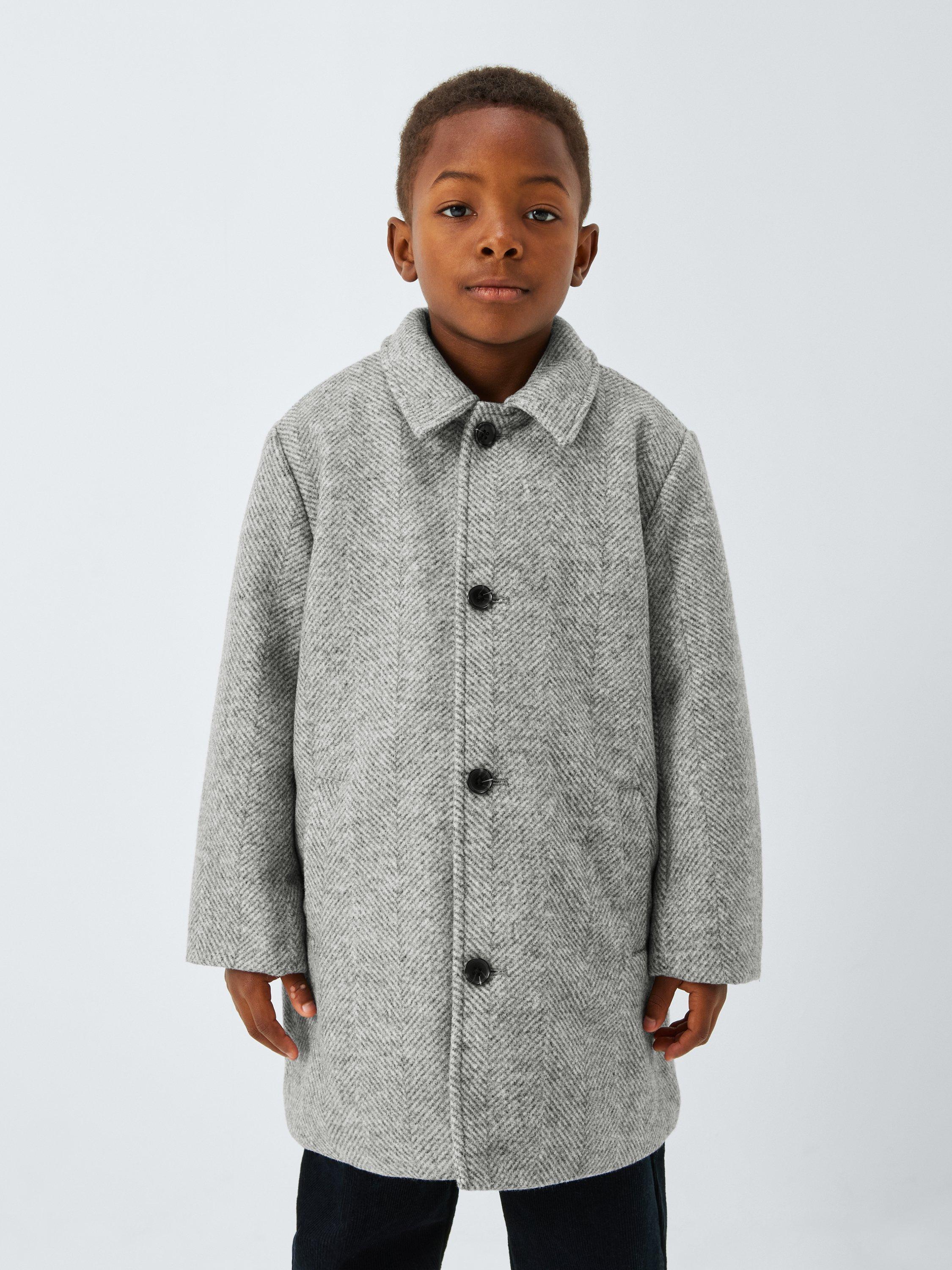 Product image 1 of 7, which shows John Lewis Kids' Herringbone Overcoat, Grey, 3 years