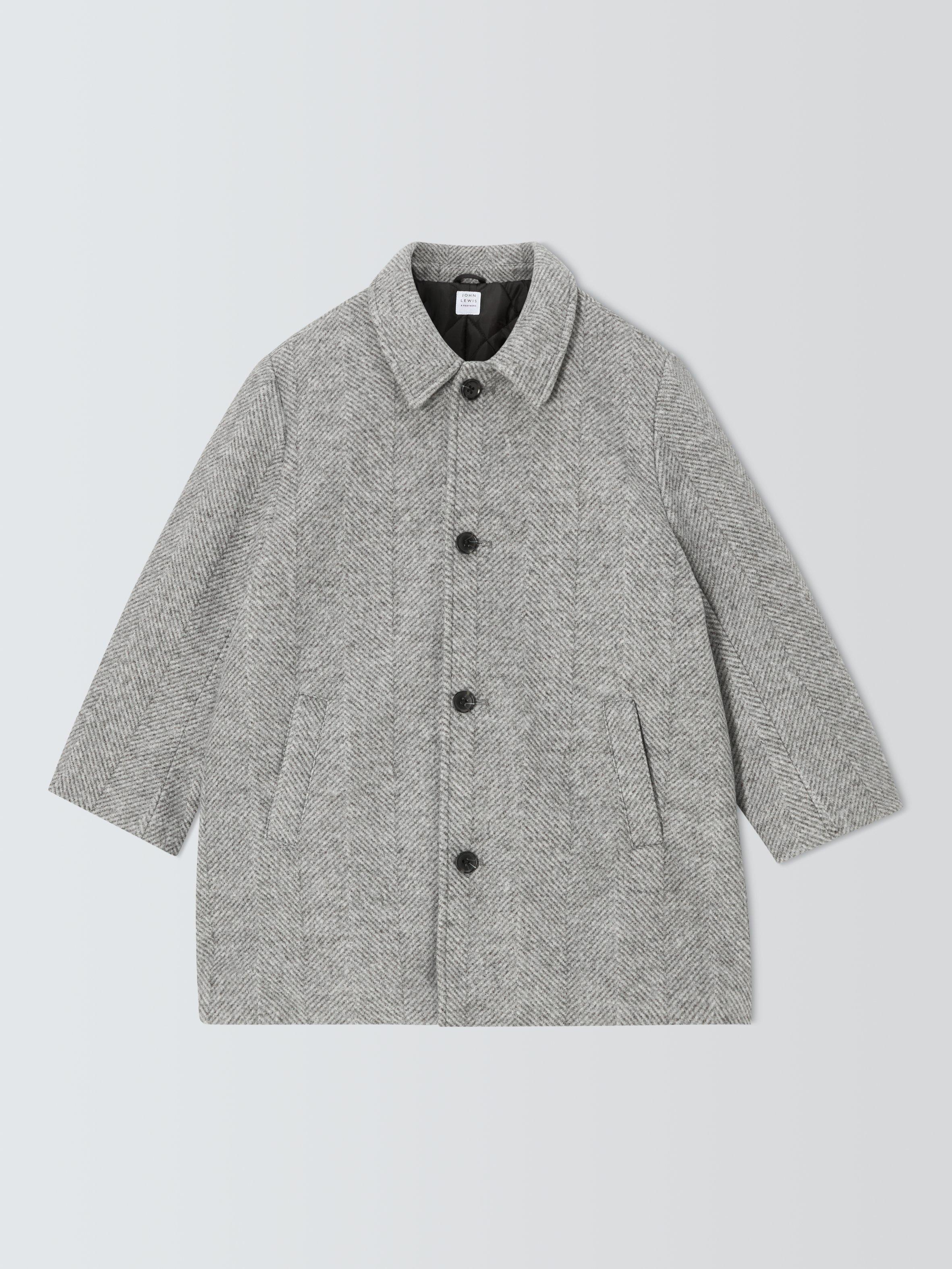 Product image 2 of 7, which shows John Lewis Kids' Herringbone Overcoat, Grey, 3 years