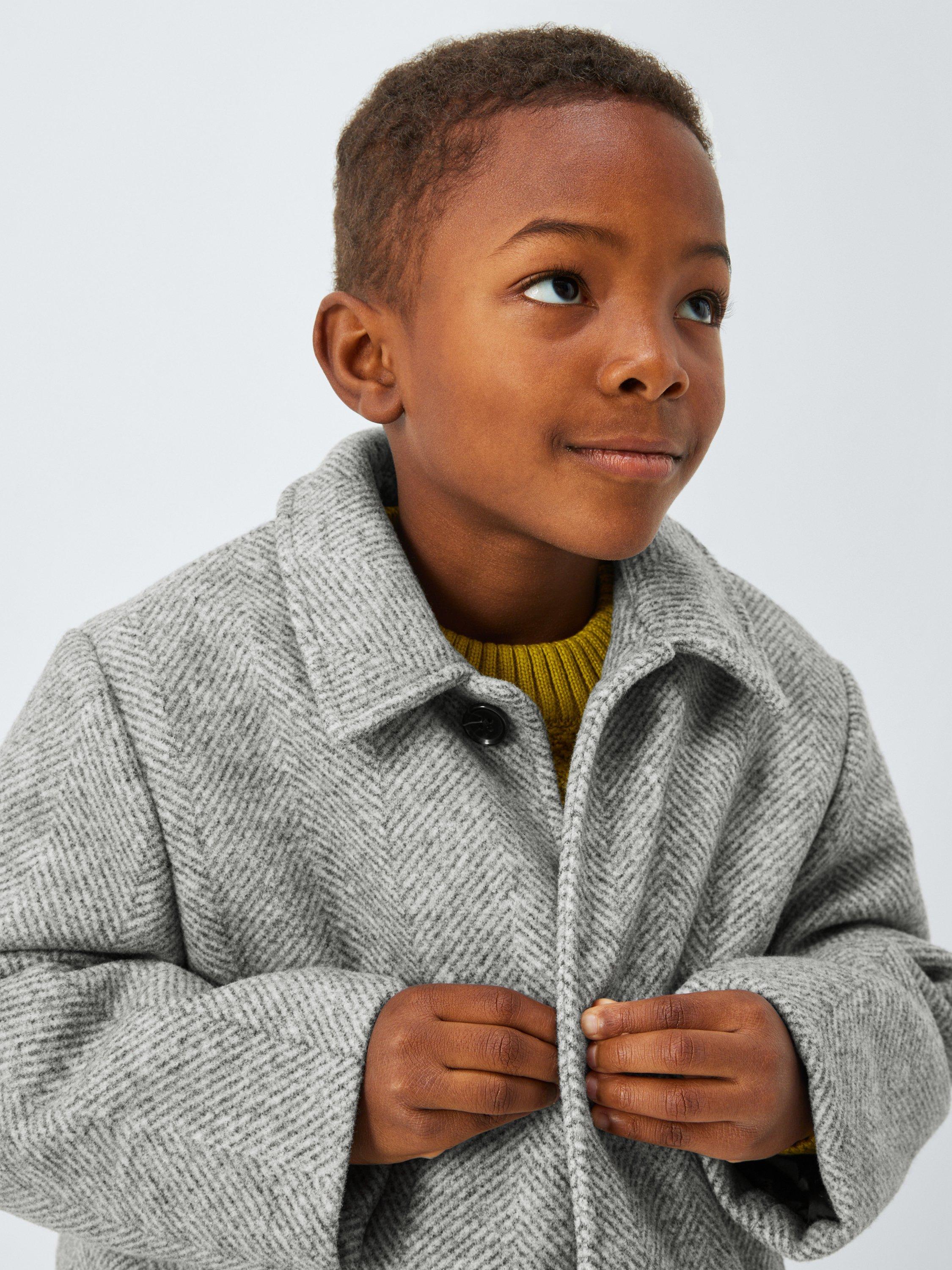 Product image 6 of 7, which shows John Lewis Kids' Herringbone Overcoat, Grey, 3 years