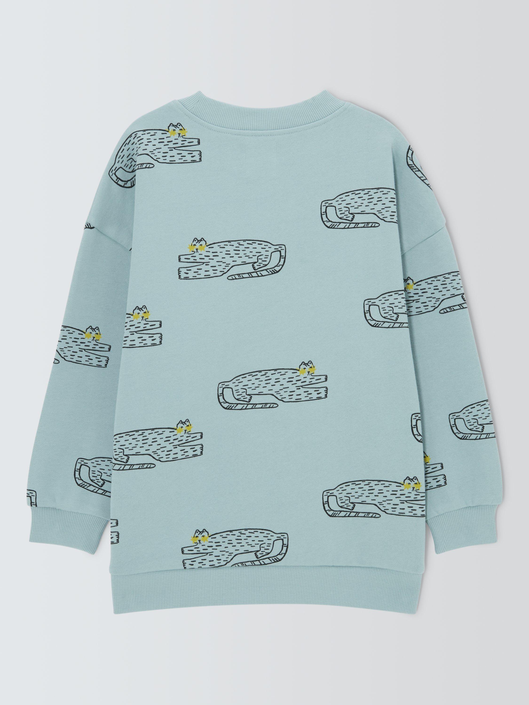 Product image 6 of 7, which shows John Lewis Kids' Cat Graphic Print Sweatshirt, Light Blue, 3 years
