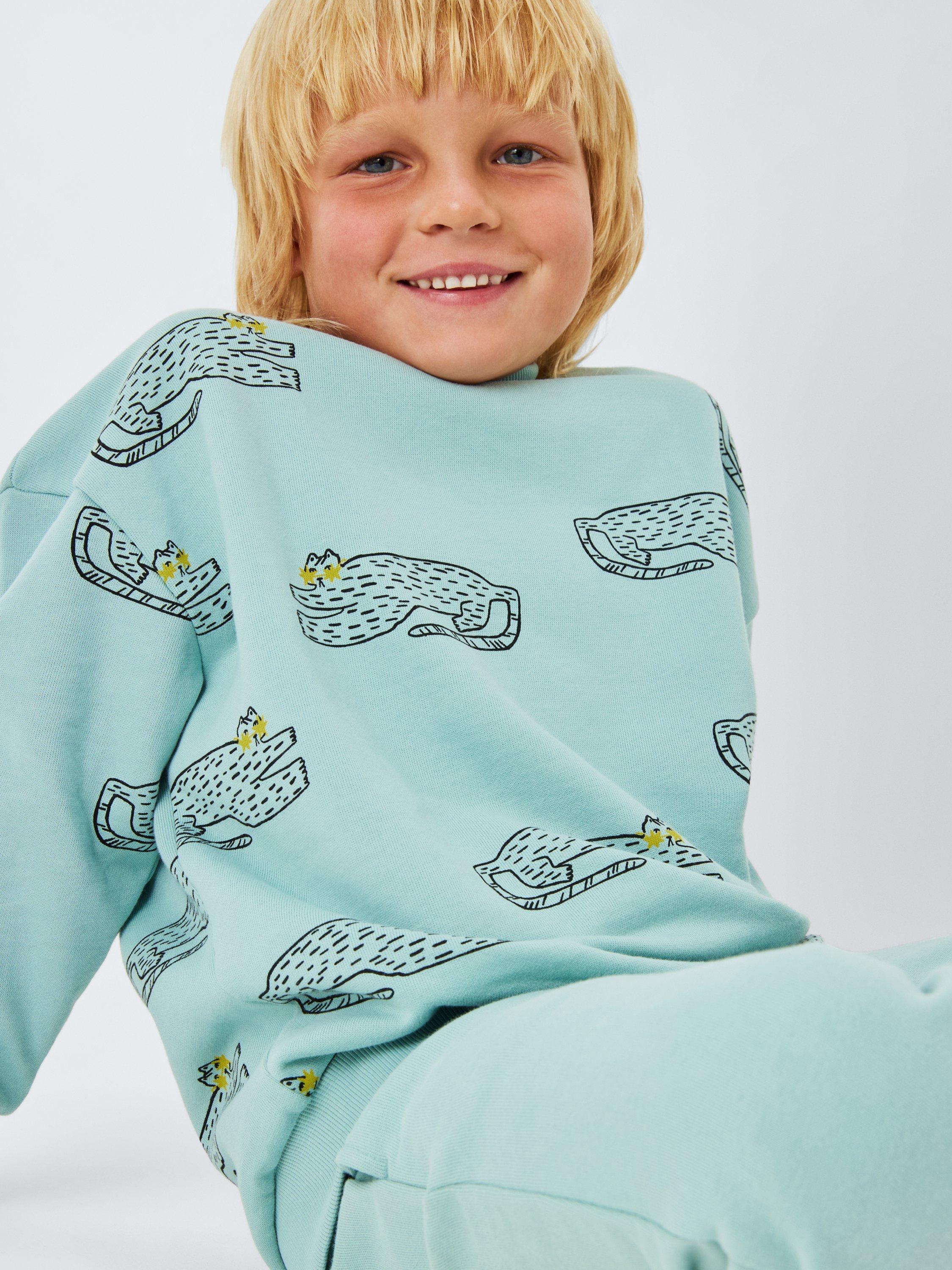 Product image 5 of 7, which shows John Lewis Kids' Cat Graphic Print Sweatshirt, Light Blue, 3 years