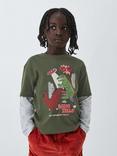 John Lewis Kids' Dinosaur Mock Sleeve Jersey Top, Green
