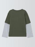 John Lewis Kids' Dinosaur Mock Sleeve Jersey Top, Green