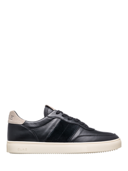 CLAE Davis Leather Side Stripe Trainers, Black/Cashmere, Black/Cashmere