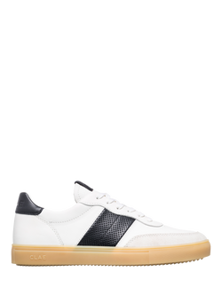 CLAE Davis Leather Side Stripe Trainers, White/Black/Natural Gum, White/Black/Natural Gum
