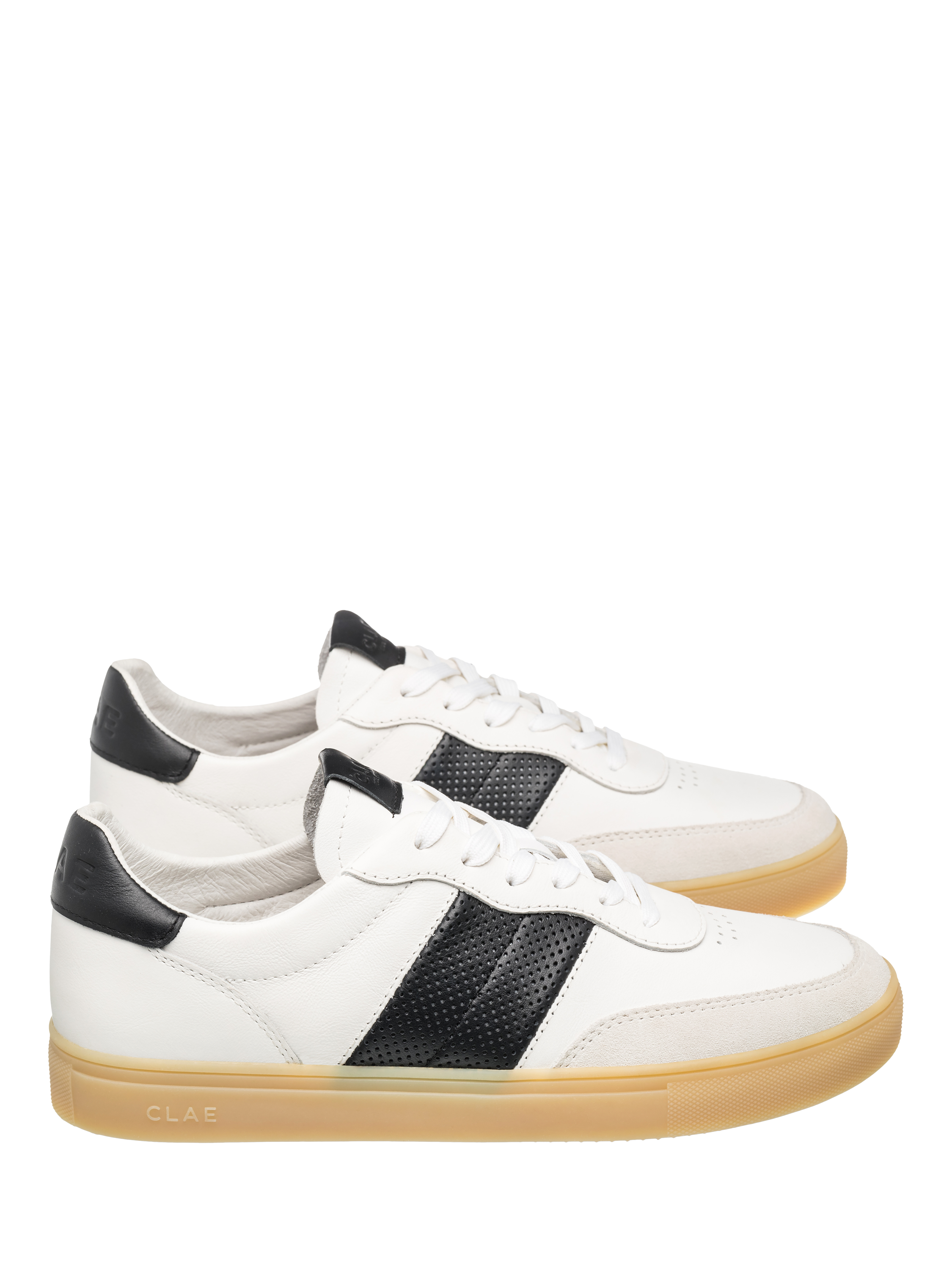 Product image 2 of 5, which shows CLAE Davis Leather Side Stripe Trainers, White/Black/Natural Gum, 4