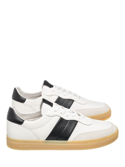 CLAE Davis Leather Side Stripe Trainers, White/Black/Natural Gum - view 2, White/Black/Natural Gum