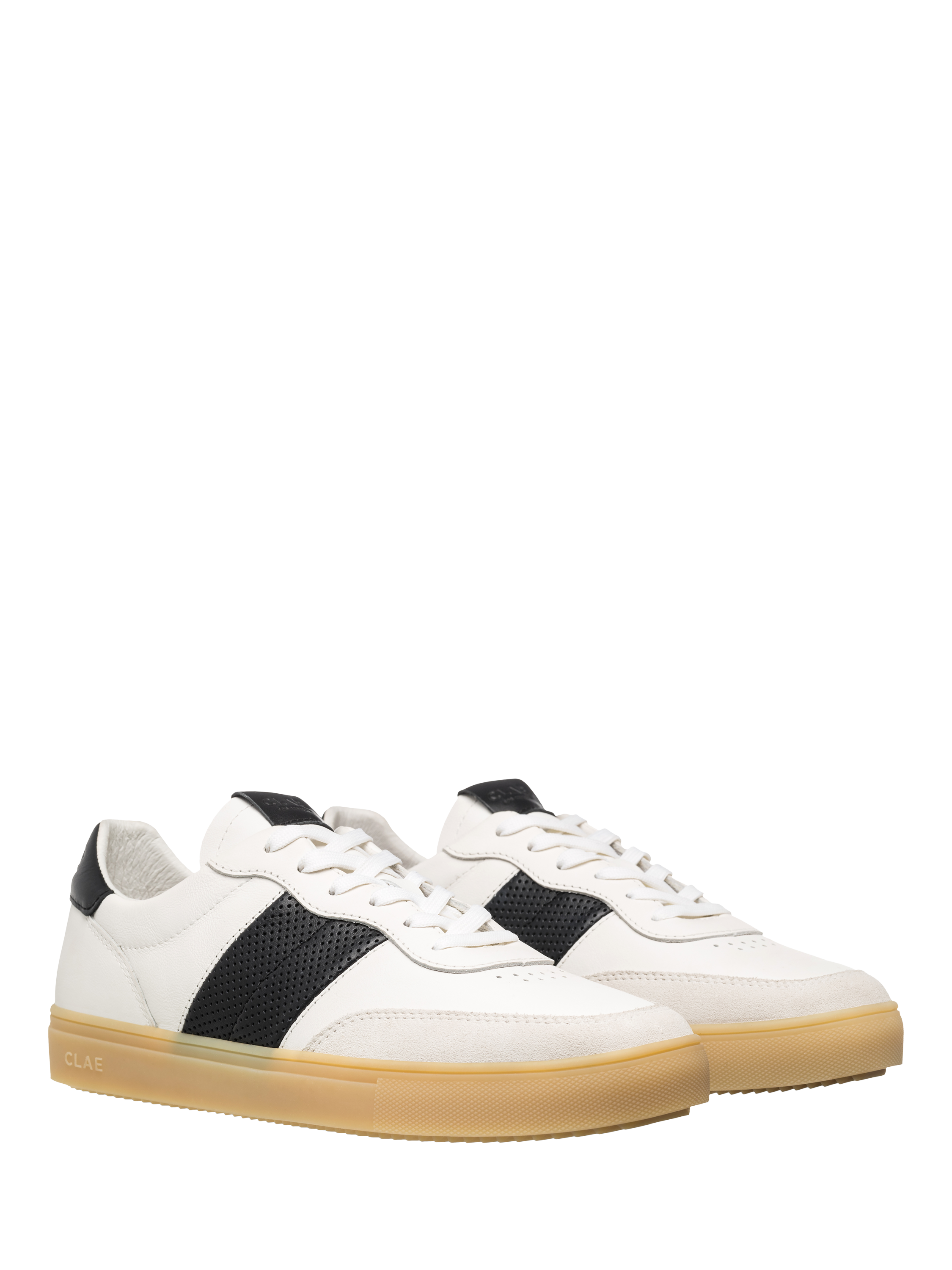 Product image 3 of 5, which shows CLAE Davis Leather Side Stripe Trainers, White/Black/Natural Gum, 4