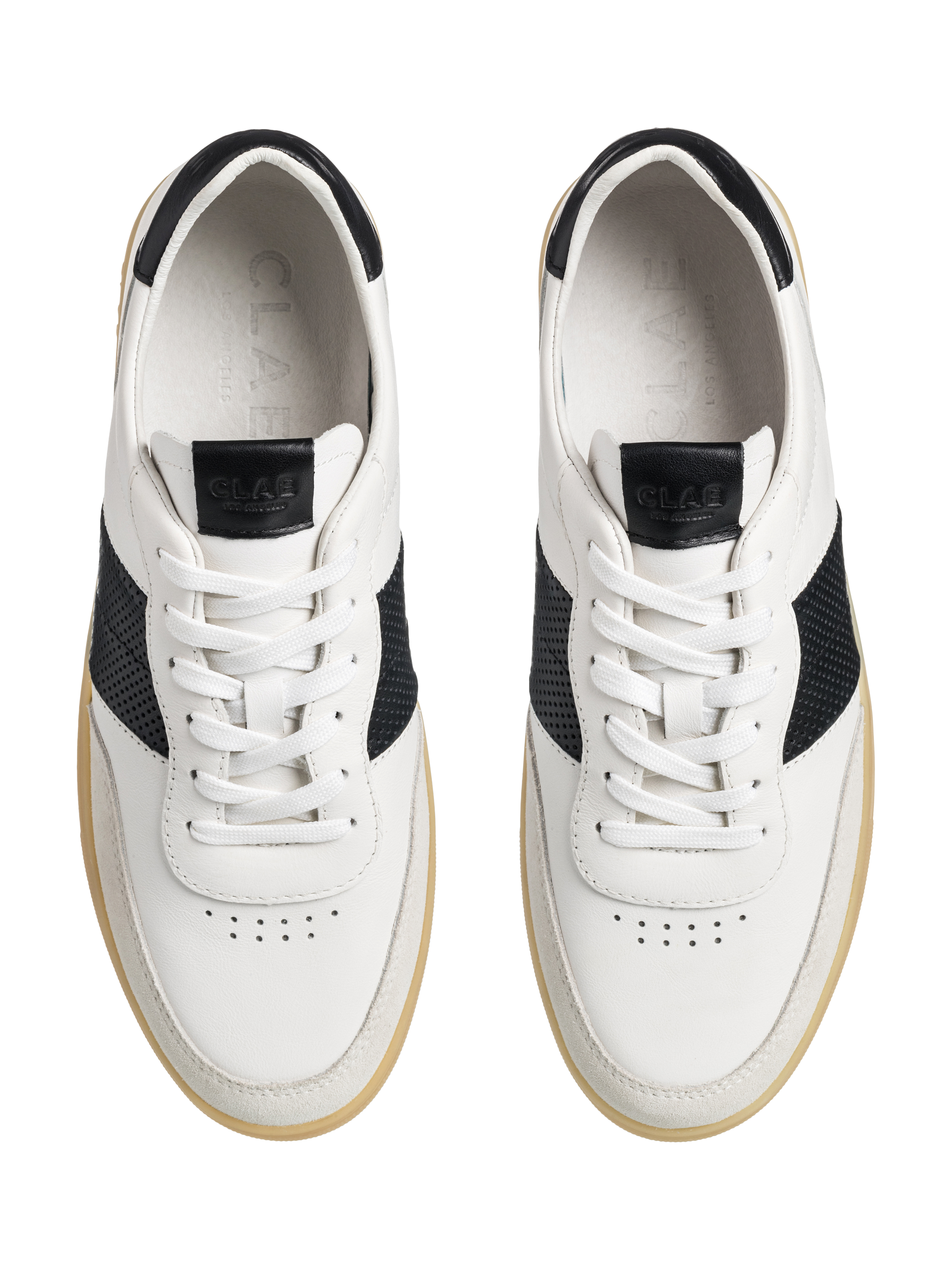 Product image 4 of 5, which shows CLAE Davis Leather Side Stripe Trainers, White/Black/Natural Gum, 4