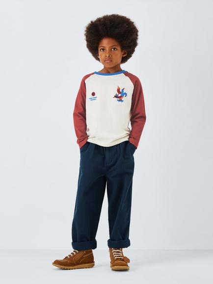 John Lewis Kids' Trouble Fox Jersey Top, Orange, Blue, Cream - view 2, Orange, Blue, Cream