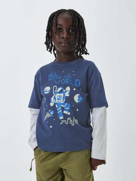 John Lewis Kids' Space Mock Sleeve Jersey Top, Crown Blue, Crown Blue