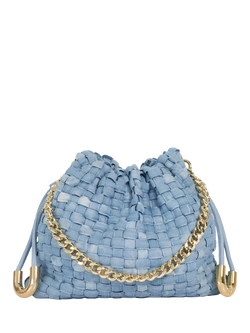 Dune London Primrose Woven Drawstring Bag, Blue Denim, Blue Denim