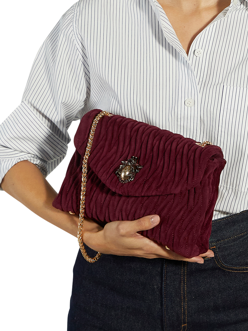 Product image 2 of 6, which shows Dune London Darling Quilted Floral Cross Body Bag, Burgundy, One Size