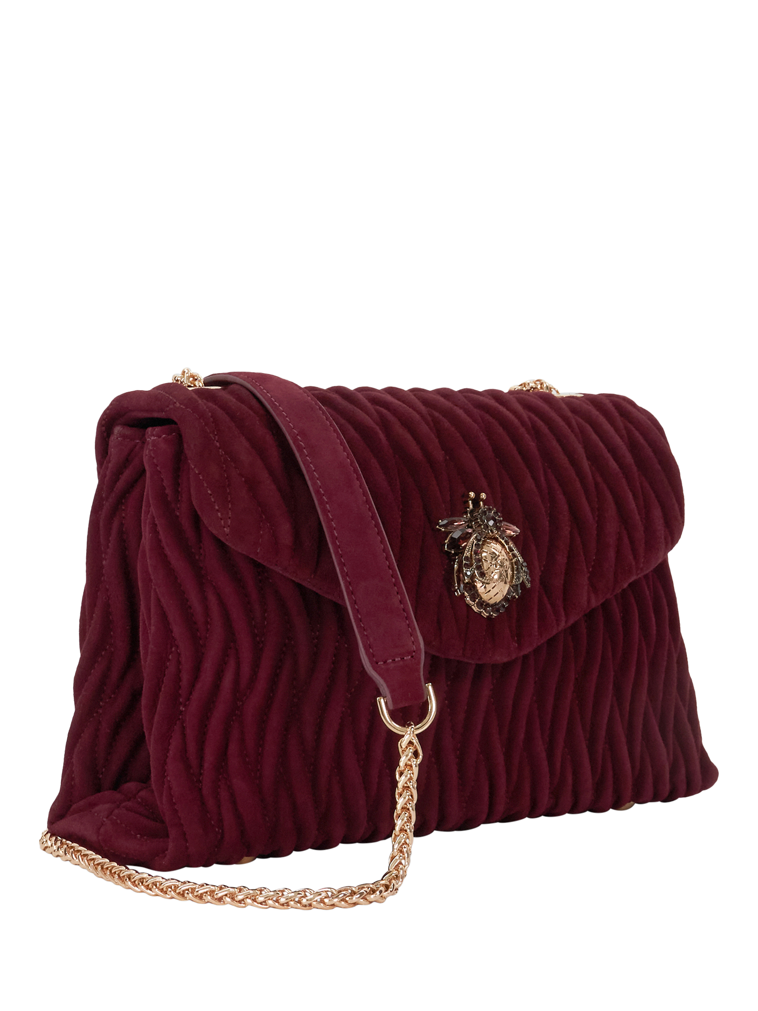 Product image 4 of 6, which shows Dune London Darling Quilted Floral Cross Body Bag, Burgundy, One Size