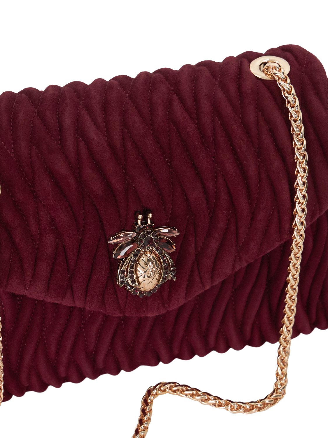 Product image 5 of 6, which shows Dune London Darling Quilted Floral Cross Body Bag, Burgundy, One Size