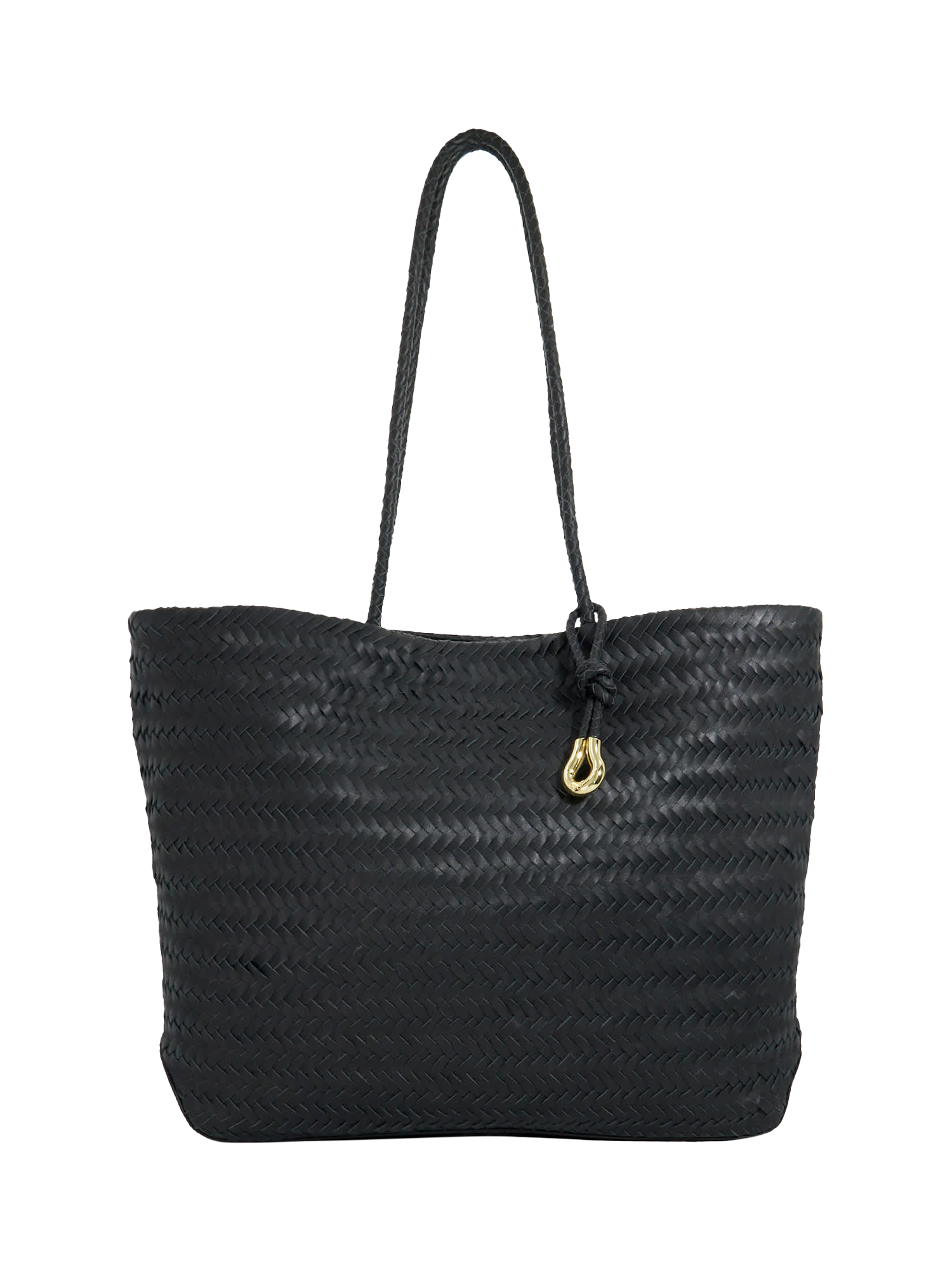 Product image 1 of 5, which shows Dune London Daxon Woven Leather Tote Bag, Black