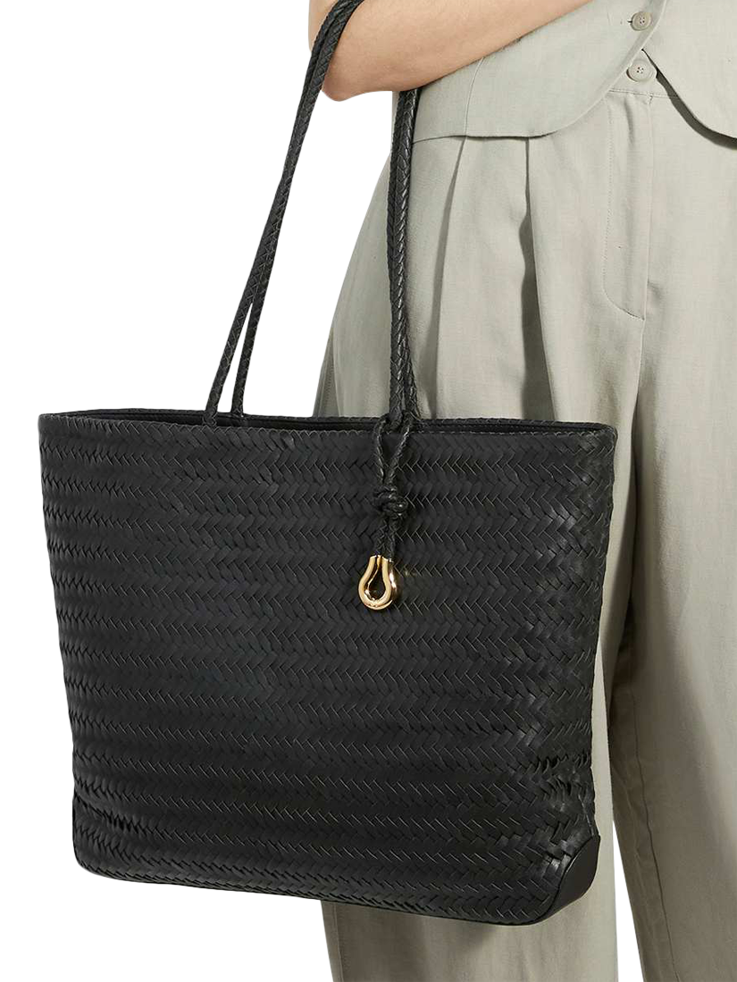 Product image 2 of 5, which shows Dune London Daxon Woven Leather Tote Bag, Black