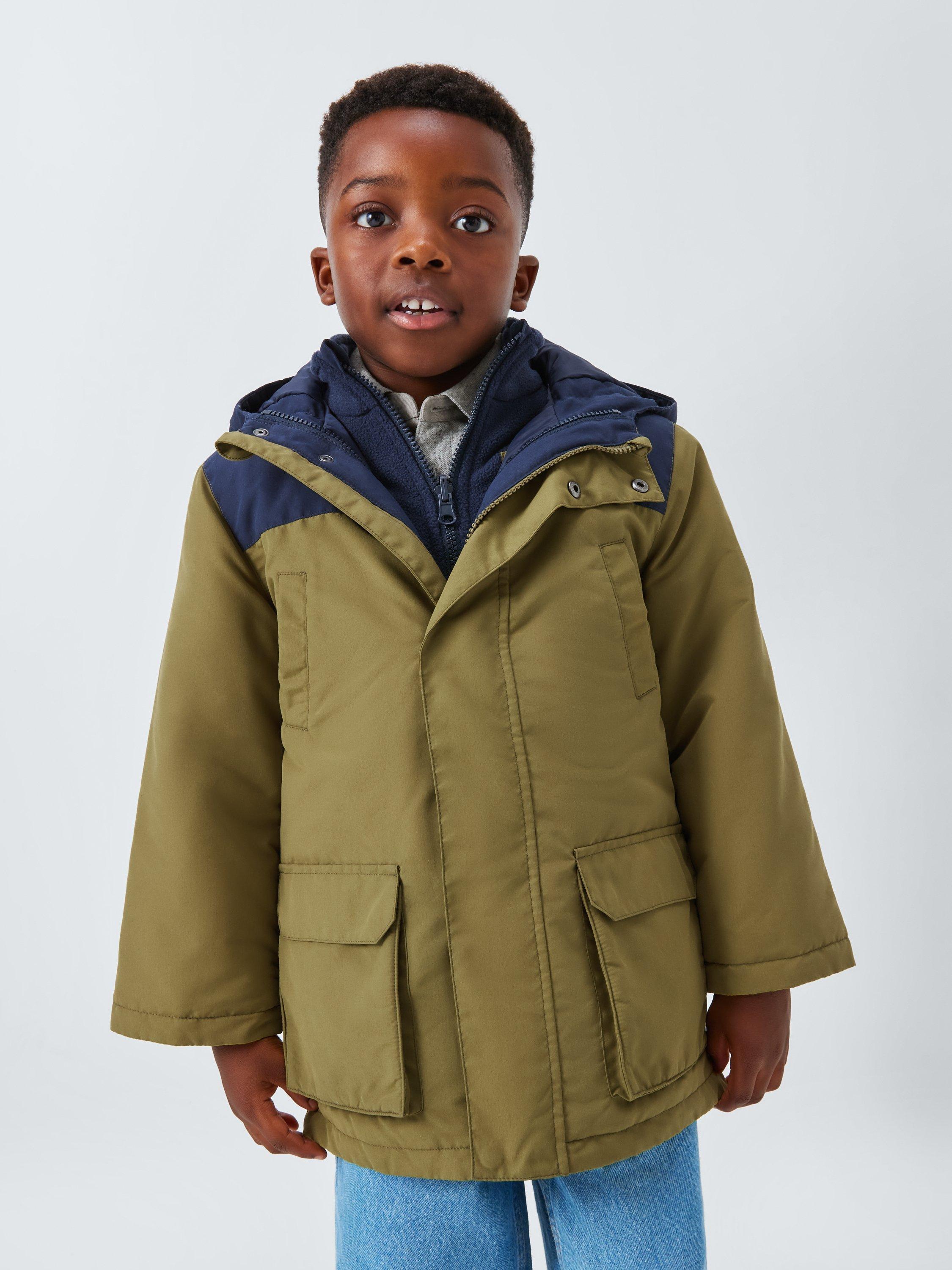 Product image 1 of 9, which shows John Lewis Kids' 2-in-1 Shower Resistant Jacket, Olive, 3 years