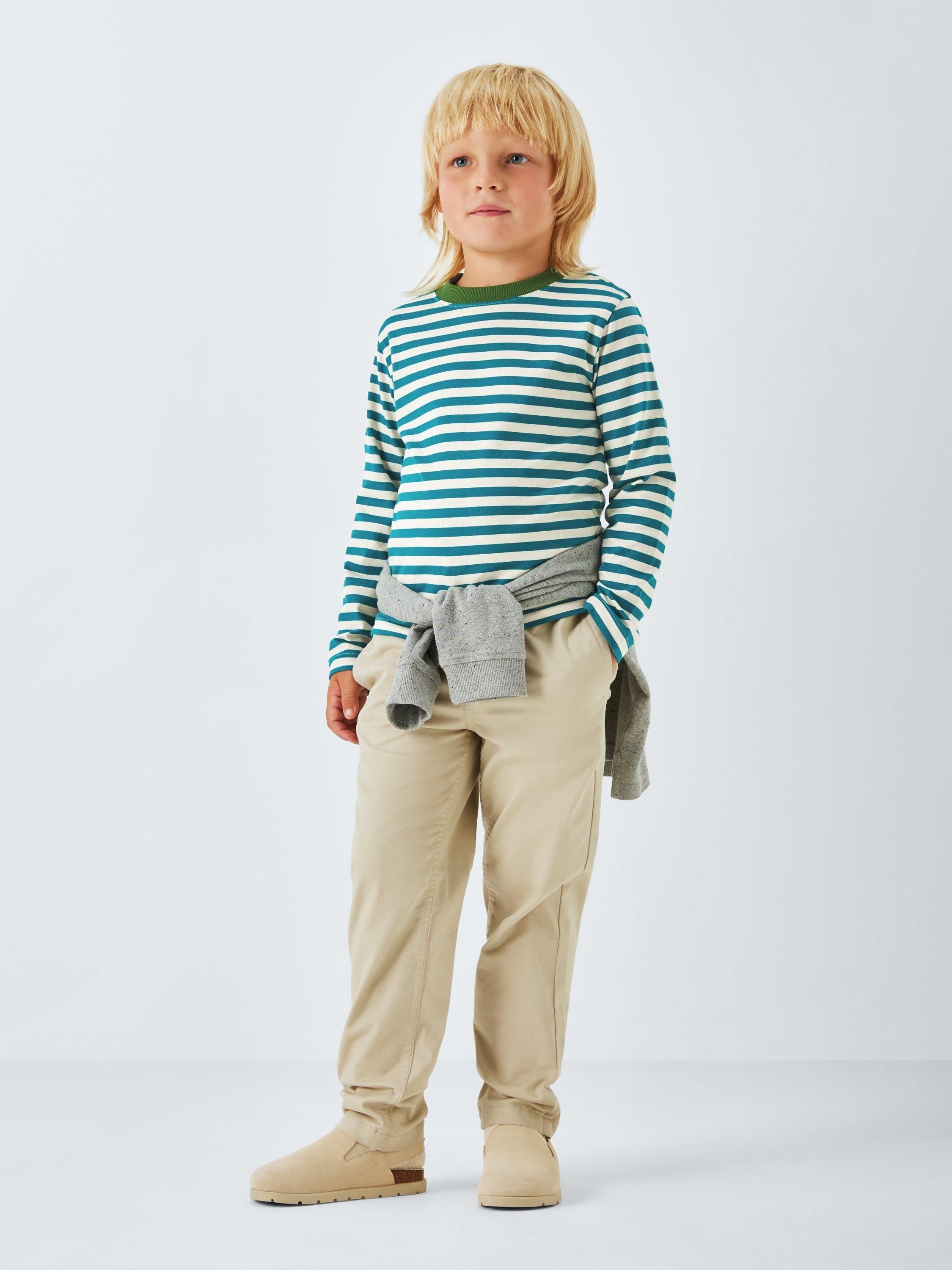 Product image 2 of 7, which shows John Lewis Kids' Stripe Long Sleeve Jersey Top, Green Stripe, 3 years