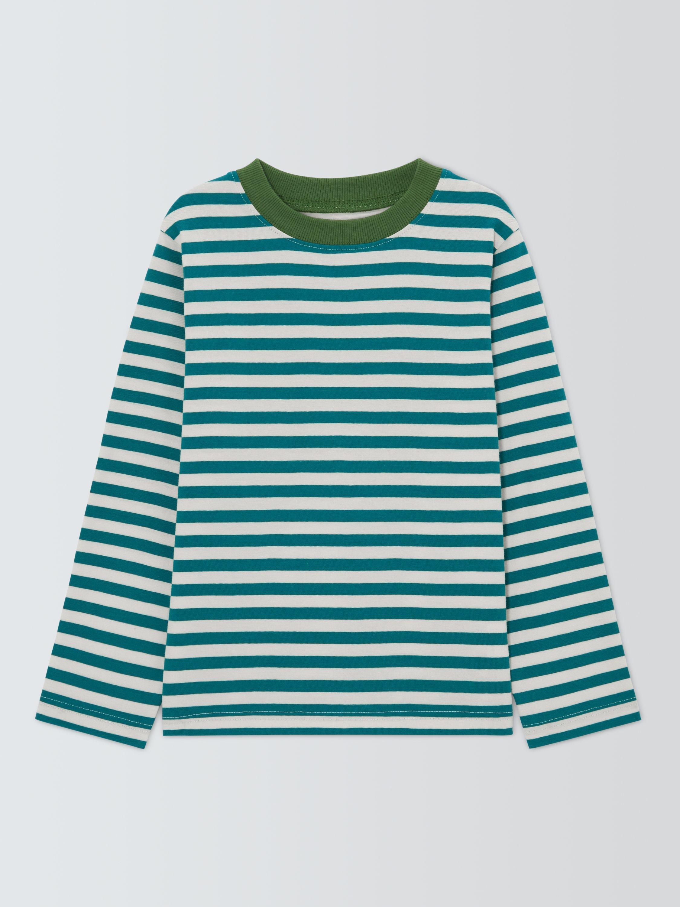 Product image 3 of 7, which shows John Lewis Kids' Stripe Long Sleeve Jersey Top, Green Stripe, 3 years