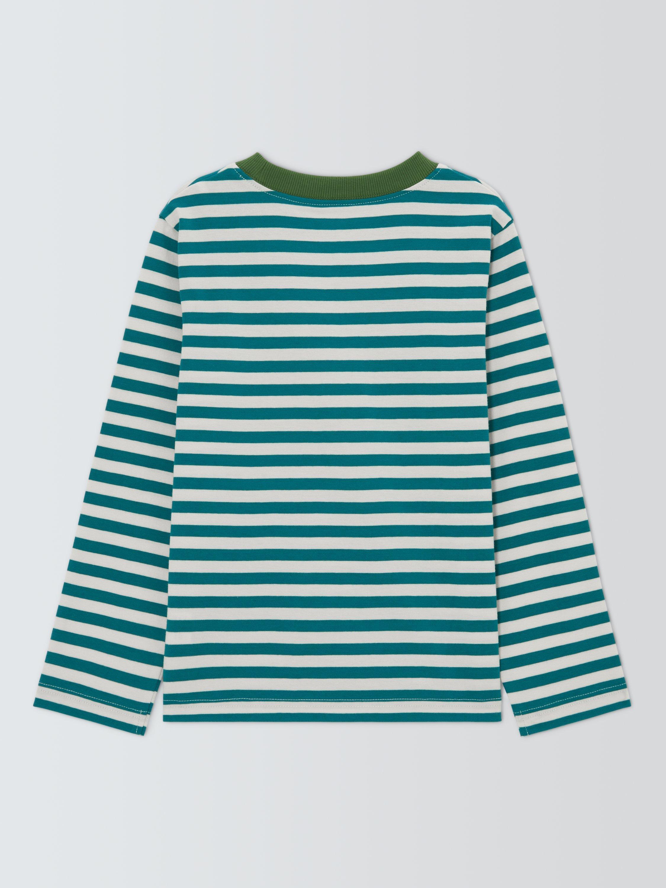 Product image 7 of 7, which shows John Lewis Kids' Stripe Long Sleeve Jersey Top, Green Stripe, 3 years