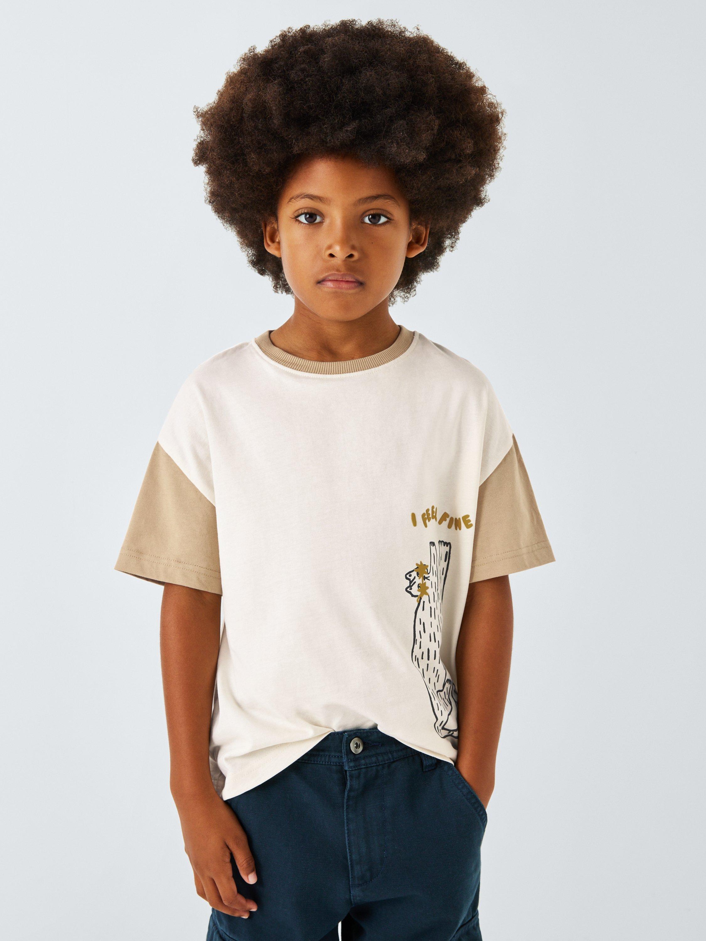 Product image 1 of 7, which shows John Lewis Kids' Tiger Colour Block T-Shirt, Natural, 3 years
