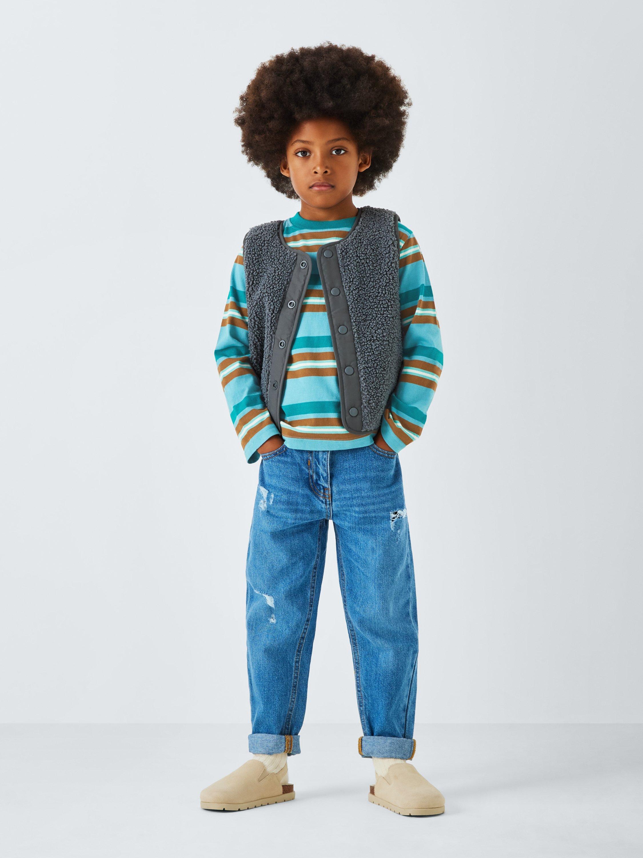 Product image 2 of 7, which shows John Lewis Kids' Bold Stripe Long Sleeve Top, Green Stripe, 3 years