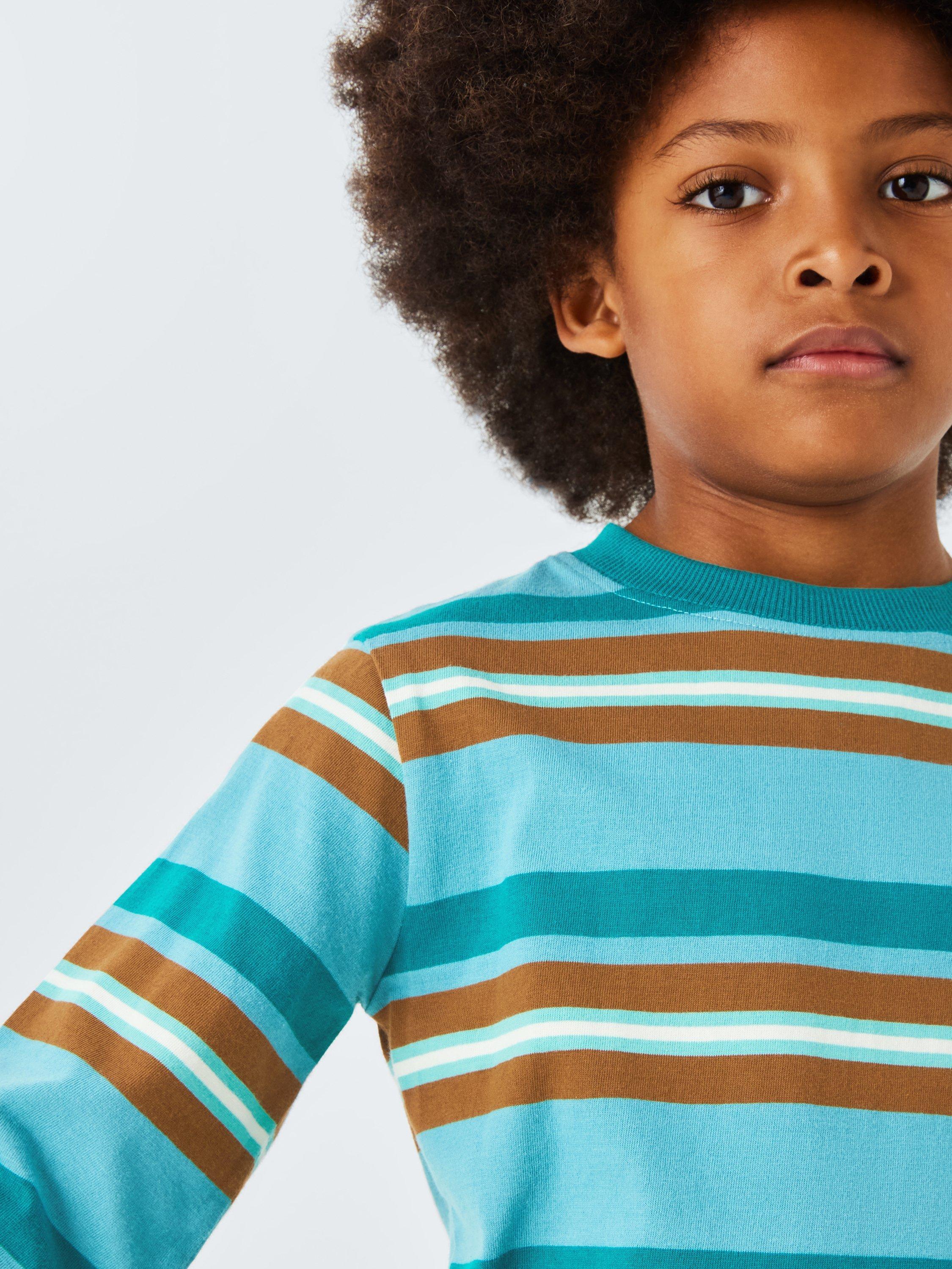 Product image 4 of 7, which shows John Lewis Kids' Bold Stripe Long Sleeve Top, Green Stripe, 3 years