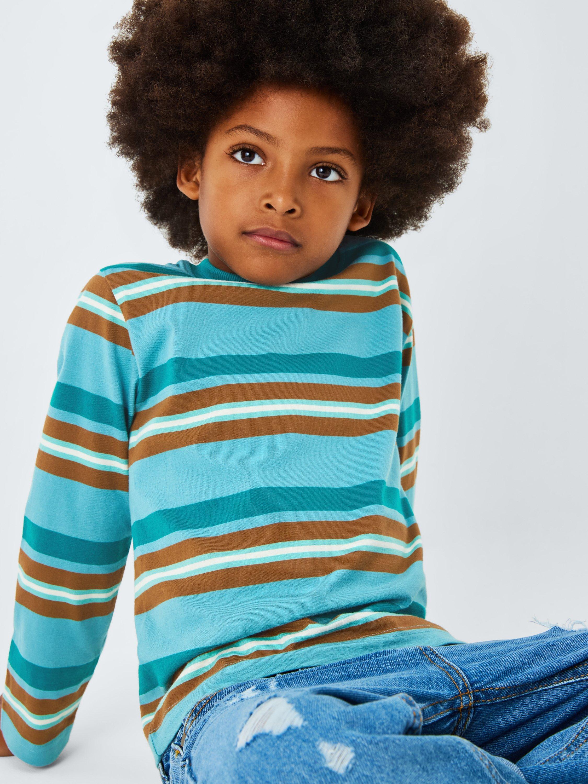 Product image 5 of 7, which shows John Lewis Kids' Bold Stripe Long Sleeve Top, Green Stripe, 3 years