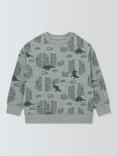 John Lewis Kids' Dinosaur City Sweatshirt, Grey Mutli