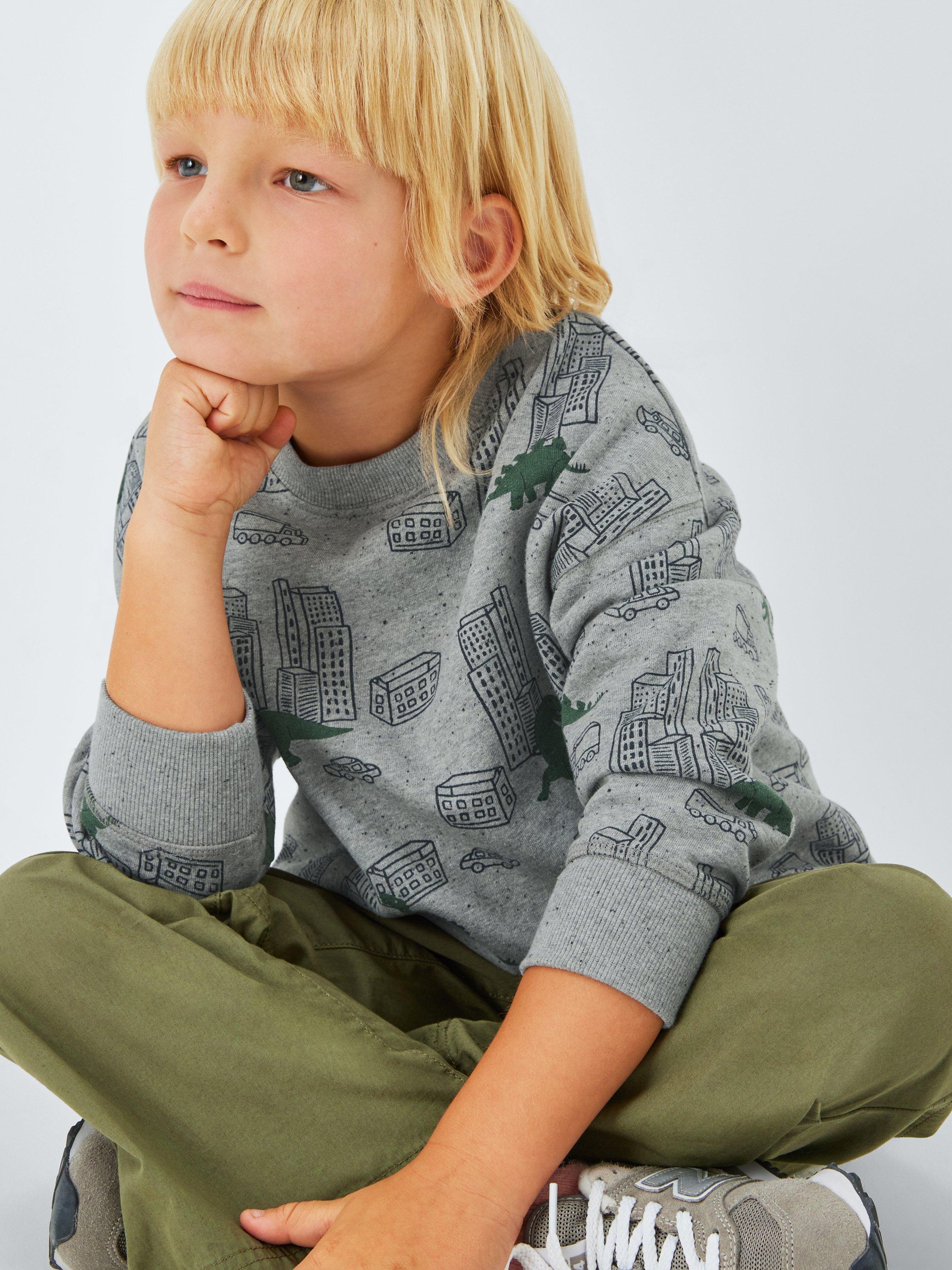 Product image 4 of 7, which shows John Lewis Kids' Dinosaur City Sweatshirt, Grey Mutli, 6 years