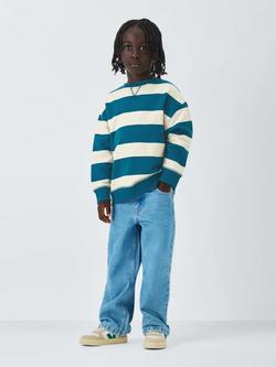 John Lewis Kids' Yarn Dyed Stripe Sweatshirt, Blue Navy - view 2, Blue Navy