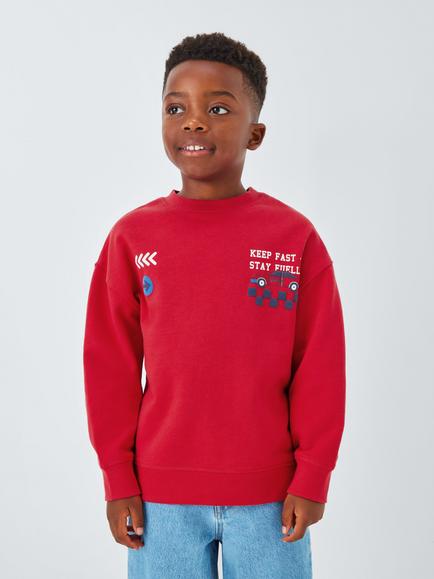 John Lewis Kids' Race Car Sweatshirt, Poppy Red, Poppy Red