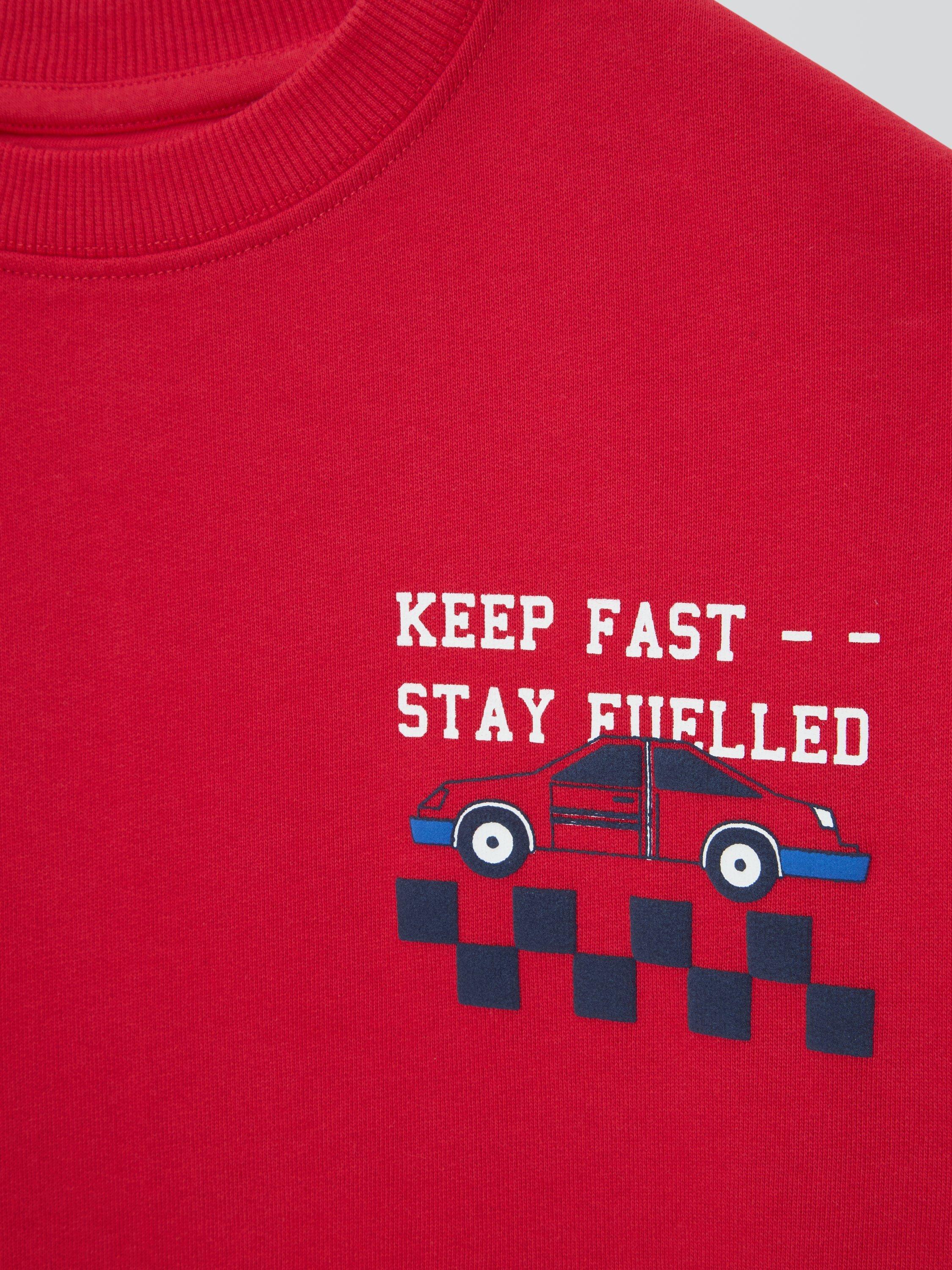 Product image 3 of 3, which shows John Lewis Kids' Race Car Sweatshirt, Poppy Red, 3 years