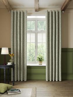 John Lewis Hidcote Weave Pair Lined Eyelet Curtains - view 2, Green