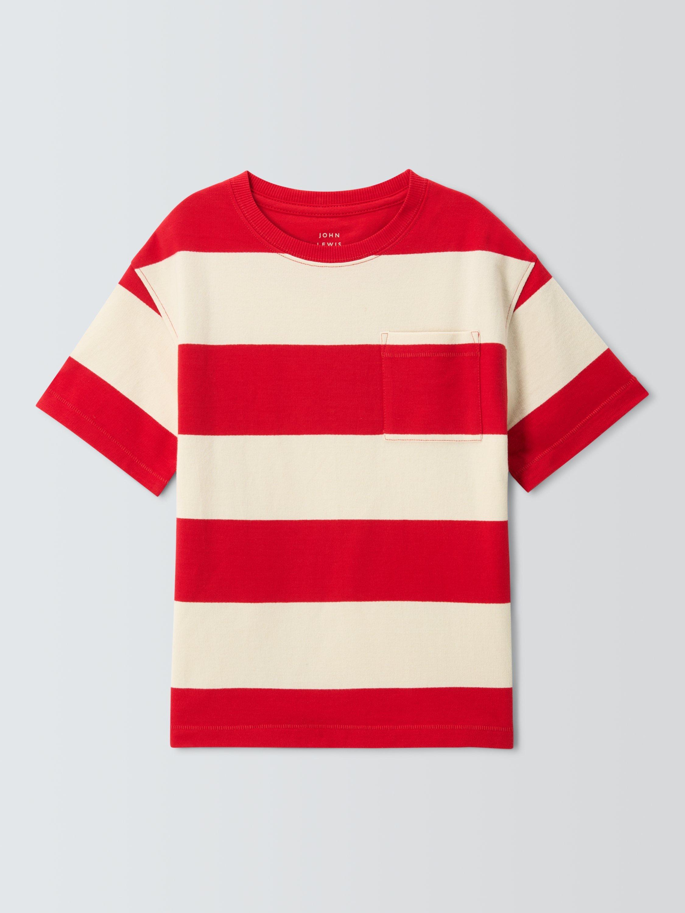 Product image 1 of 3, which shows John Lewis Kids' Block Stripe T-Shirt, Red/White, 3 years