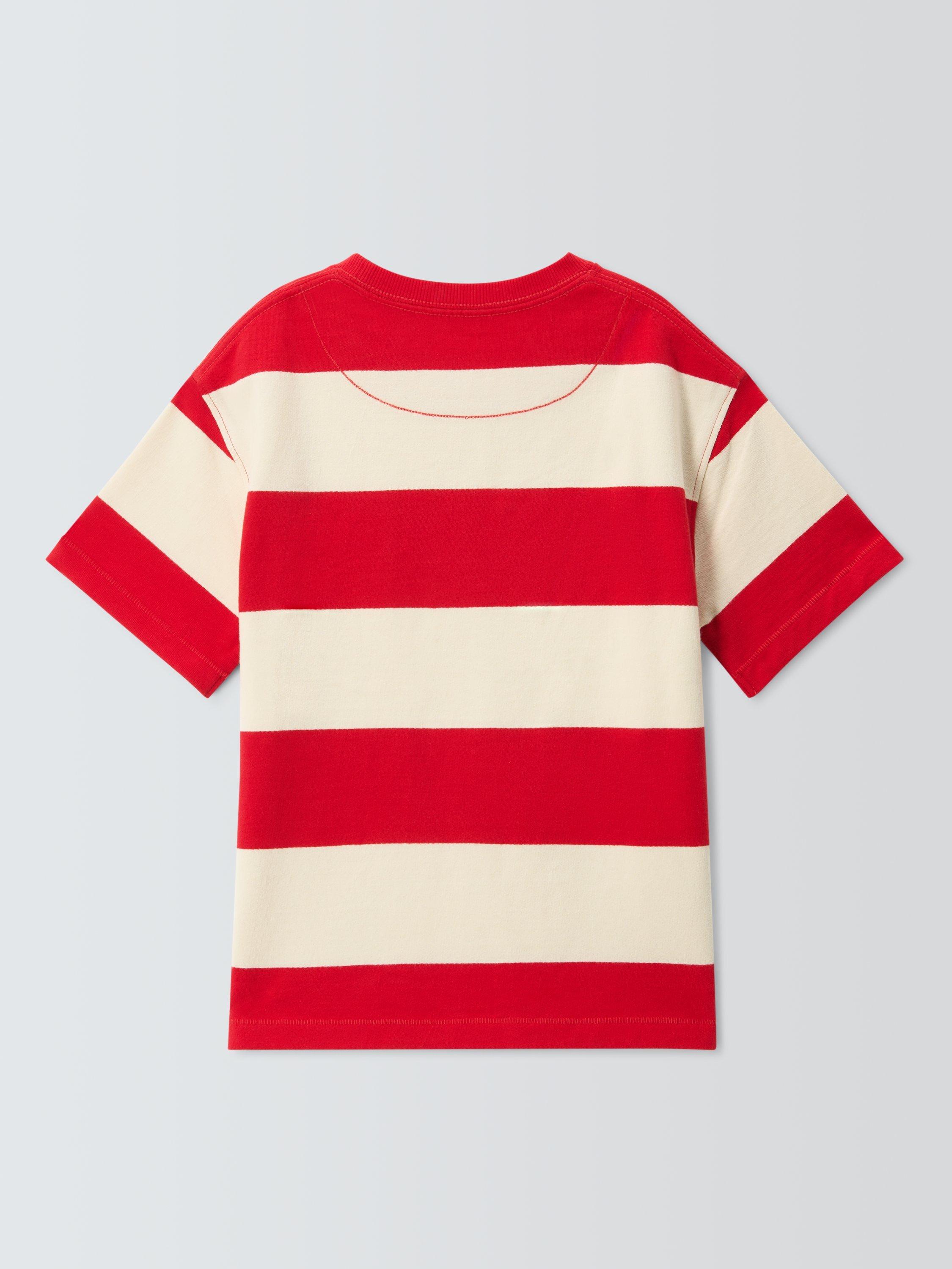 Product image 2 of 3, which shows John Lewis Kids' Block Stripe T-Shirt, Red/White, 3 years