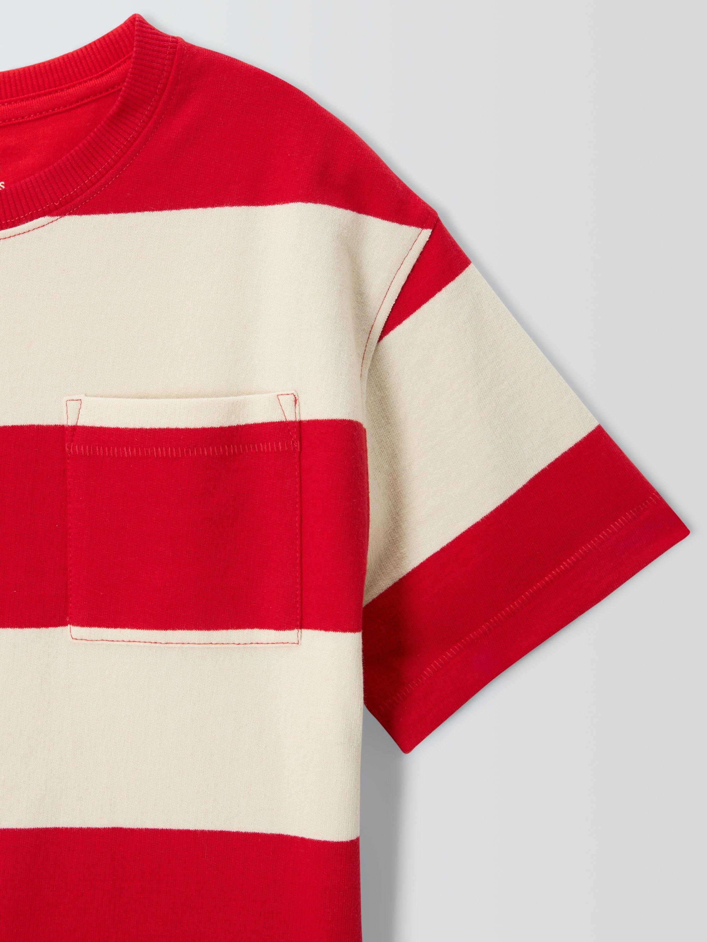 Product image 3 of 3, which shows John Lewis Kids' Block Stripe T-Shirt, Red/White, 3 years