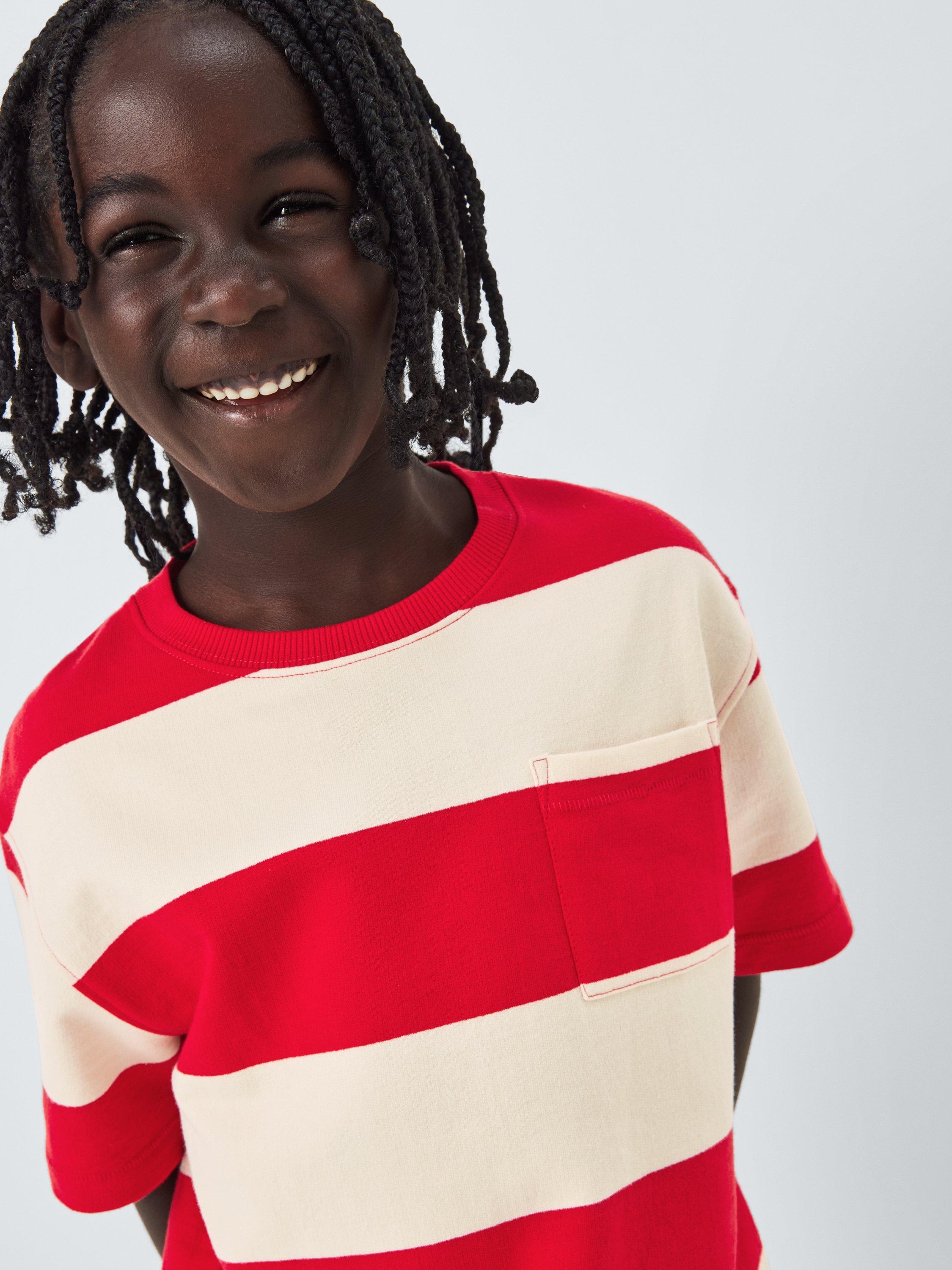 Product image 6 of 7, which shows John Lewis Kids' Block Stripe T-Shirt, Red/White, 6 years