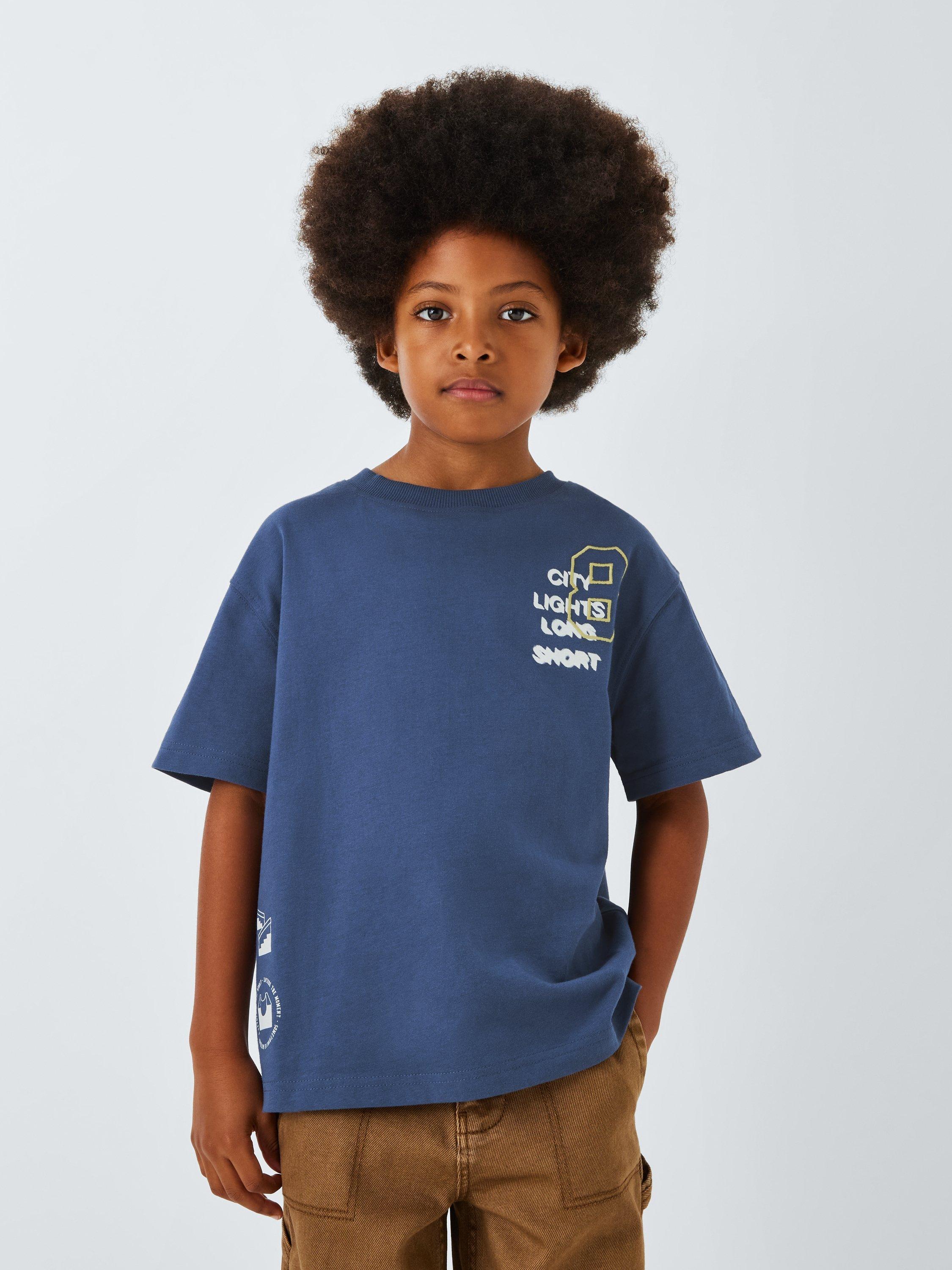 Product image 1 of 7, which shows John Lewis Kids' Blue Graphic T-Shirt, Navy, 3 years