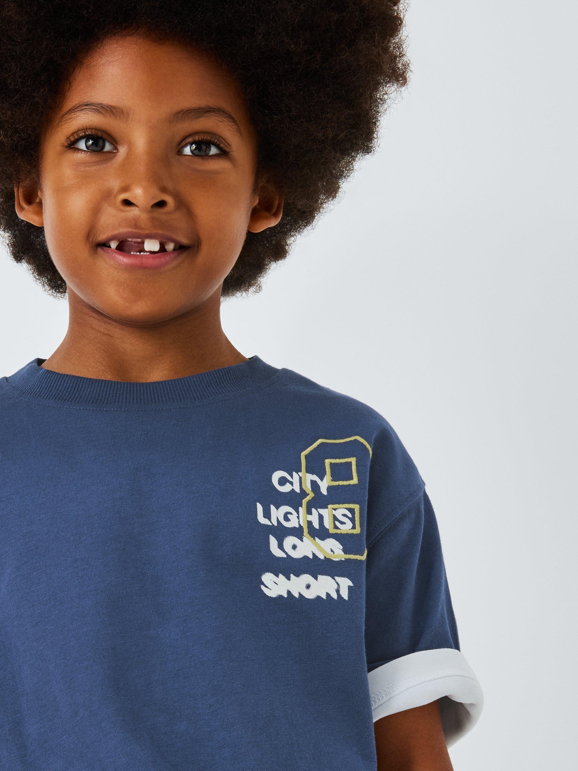 Product image 4 of 7, which shows John Lewis Kids' Blue Graphic T-Shirt, Navy, 3 years