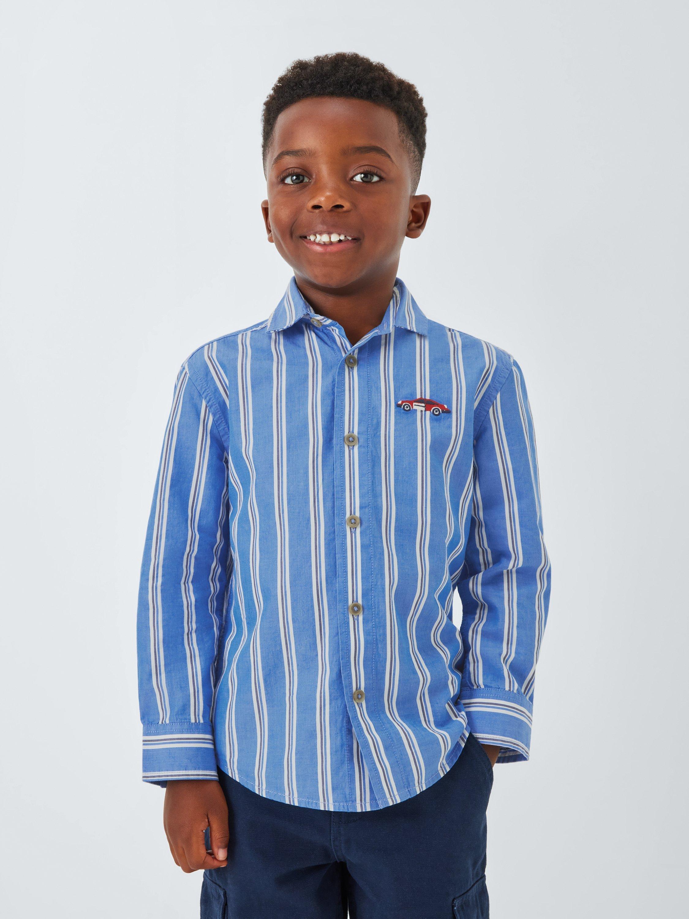 Product image 1 of 7, which shows John Lewis Stripe Car Shirt, Nebulas Blue, 5 years