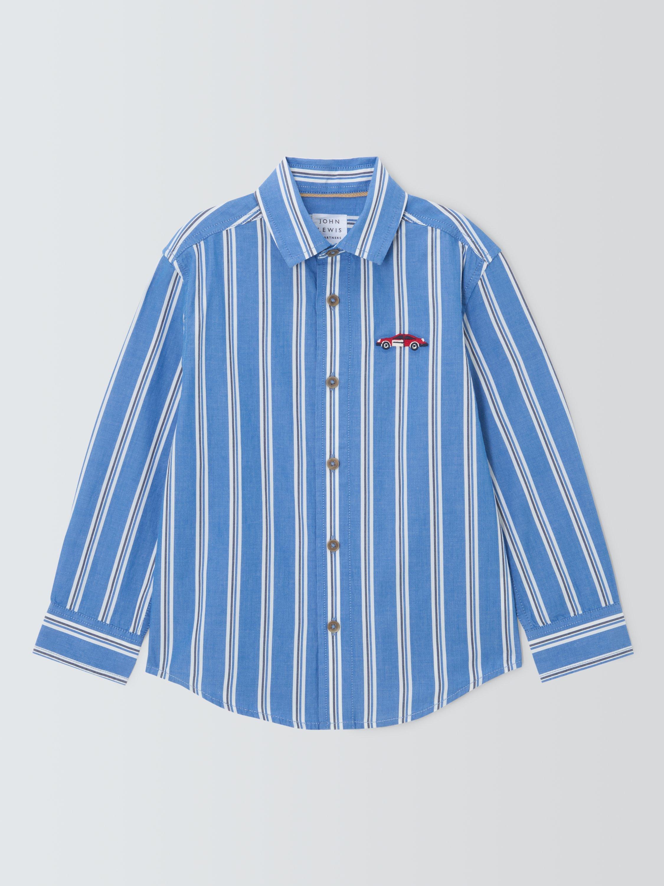 Product image 1 of 3, which shows John Lewis Stripe Car Shirt, Nebulas Blue, 3 years
