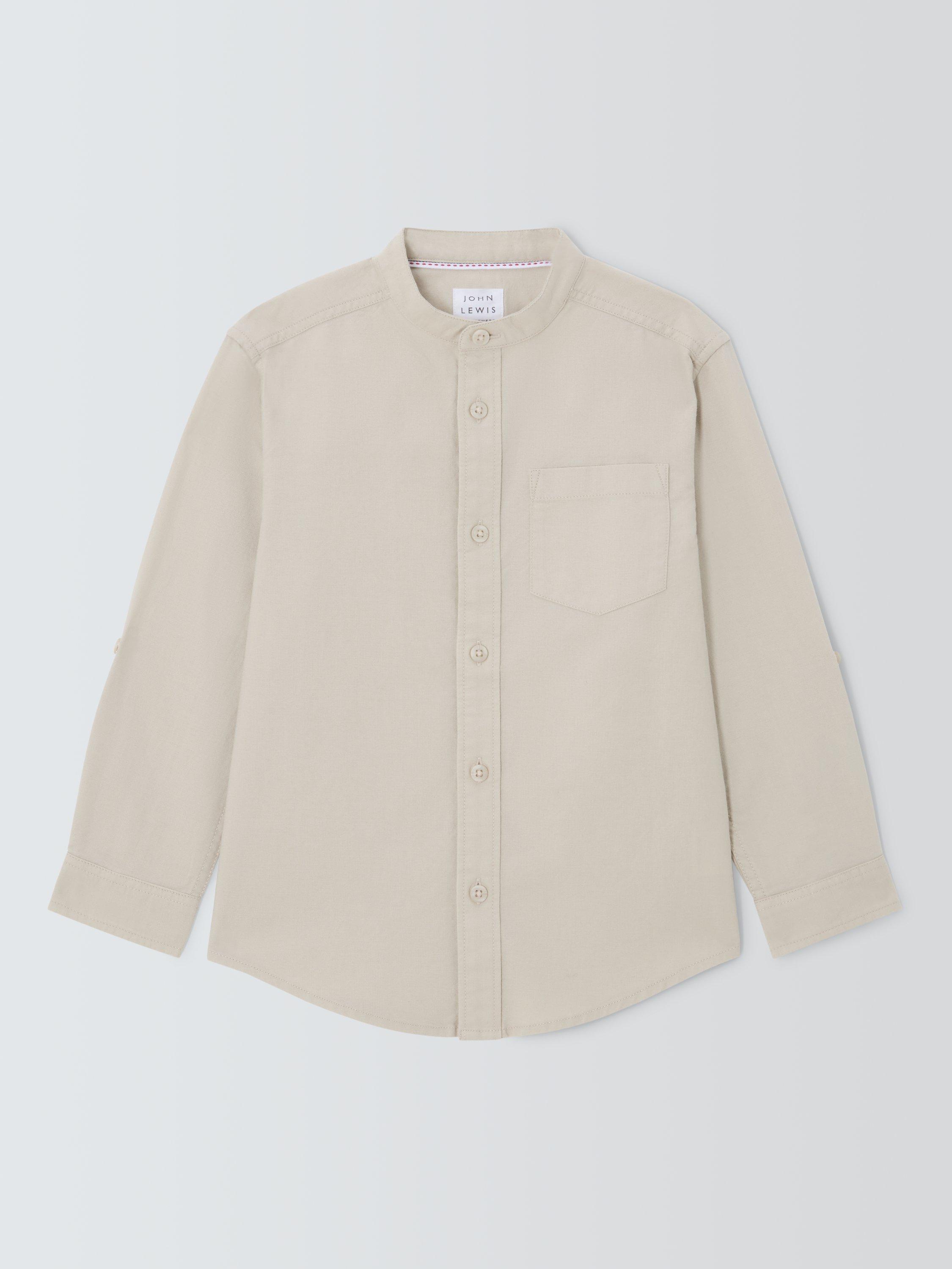Product image 1 of 3, which shows John Lewis Kids' Grandad Collar Shirt, Beige, 3 years