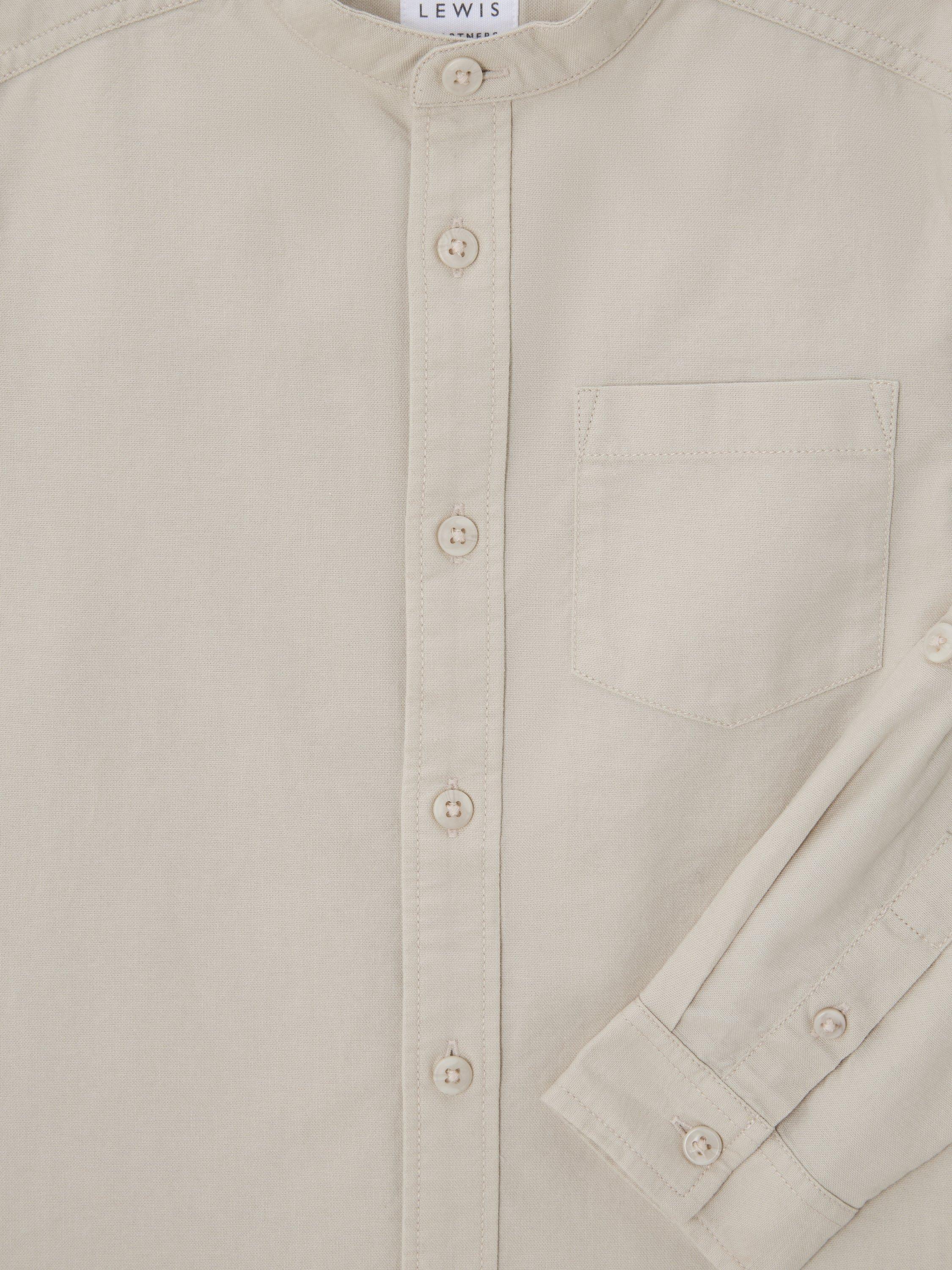 Product image 3 of 3, which shows John Lewis Kids' Grandad Collar Shirt, Beige, 3 years