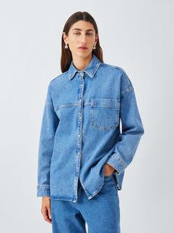 John Lewis Cotton Denim Overshirt, Blue, Blue